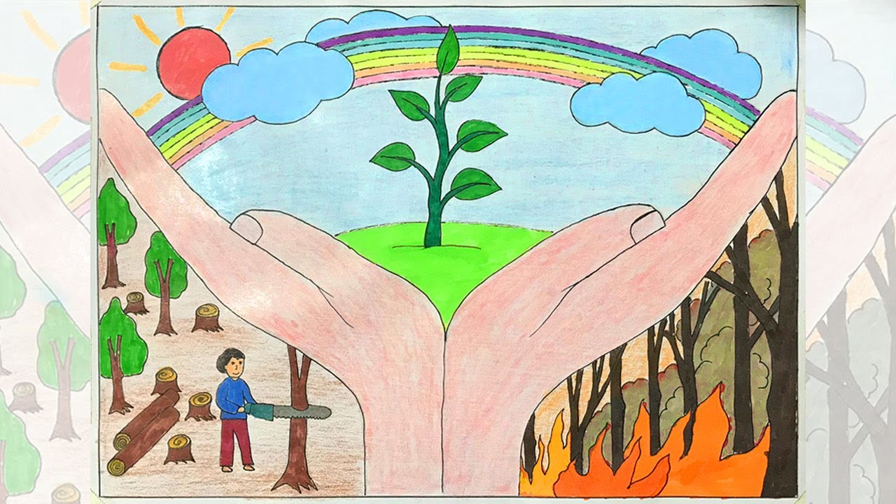 Vẽ tranh bảo vệ môi trường | Vẽ tranh vì môi trường tương lai | Vẽ về môi  trường tương lai | vẽ tranh đề tài trồng cây | Hướng dẫn vẽ